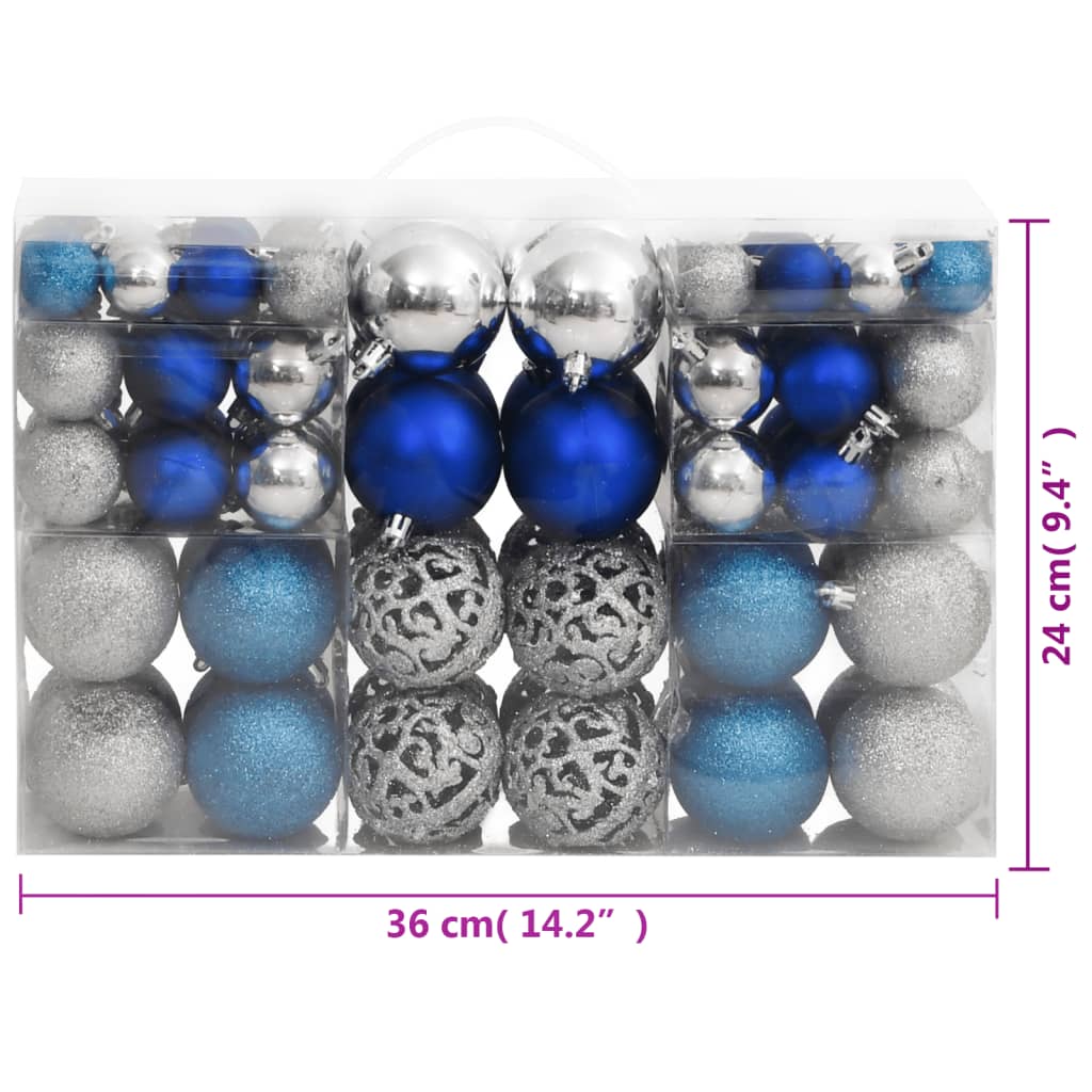 Berkfield Christmas Baubles 100 pcs Blue and Silver 3 / 4 / 6 cm