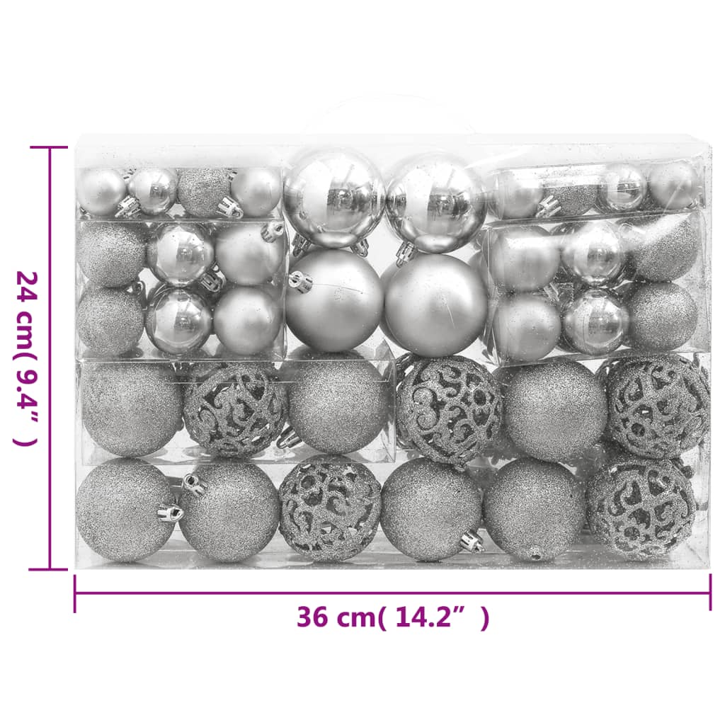 Berkfield 111 Piece Christmas Bauble Set Silver Polystyrene