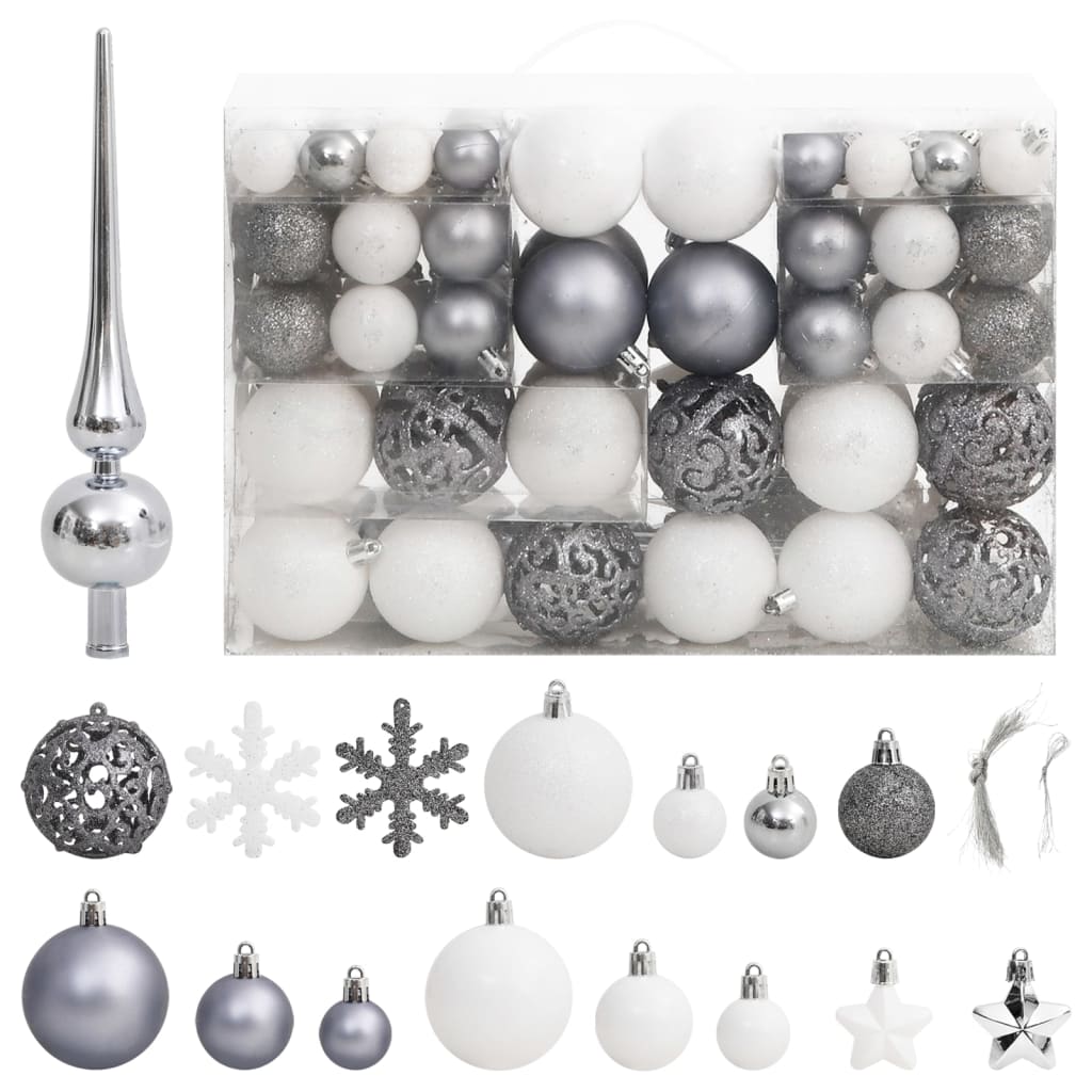 Berkfield 111 Piece Christmas Bauble Set White and Grey Polystyrene