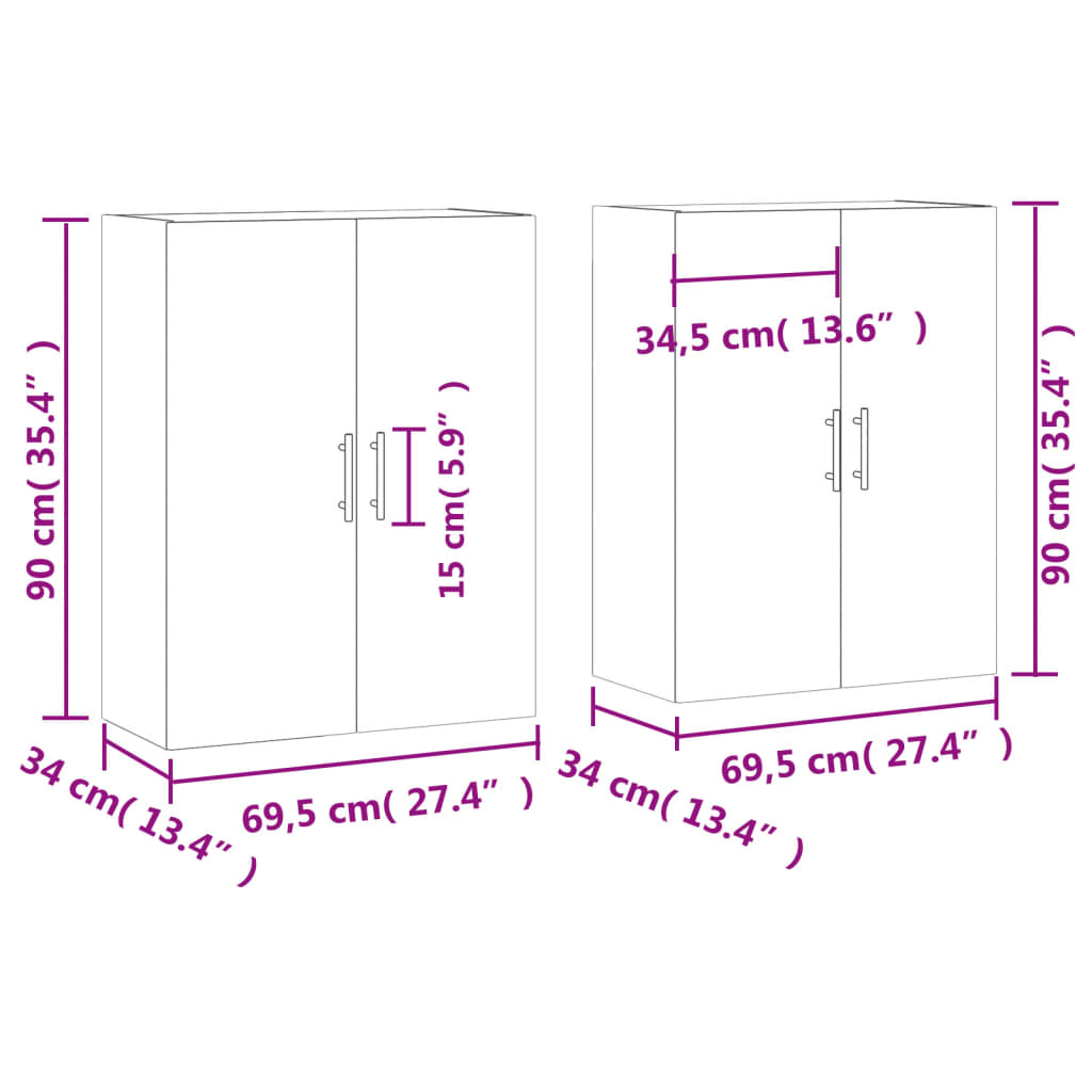 Berkfield Wall Mounted Cabinets 2 pcs Sonoma Oak 69.5x34x90 cm