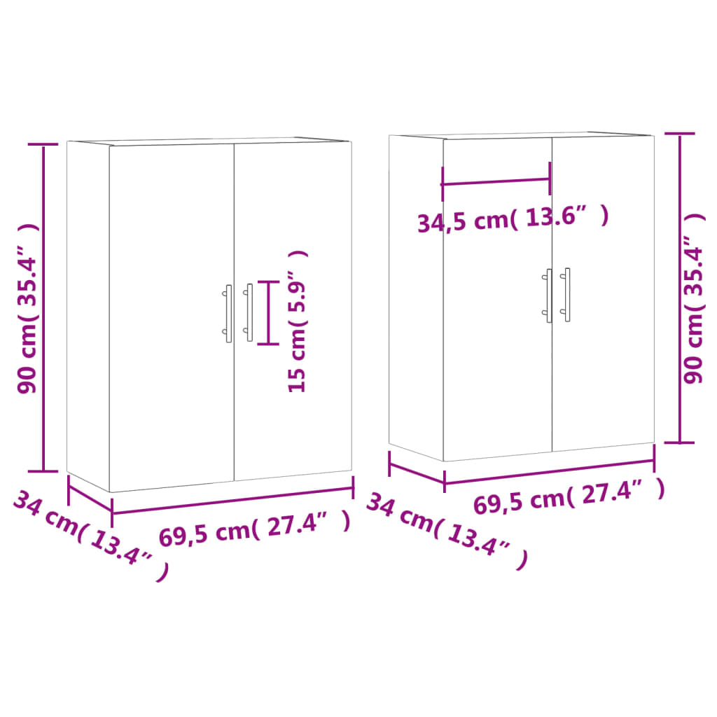 Berkfield Wall Mounted Cabinets 2 pcs Smoked Oak 69.5x34x90 cm