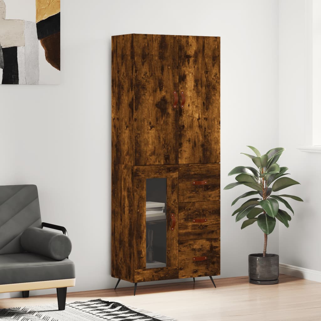 Berkfield Highboard Smoked Oak 69.5x34x180 cm Engineered Wood