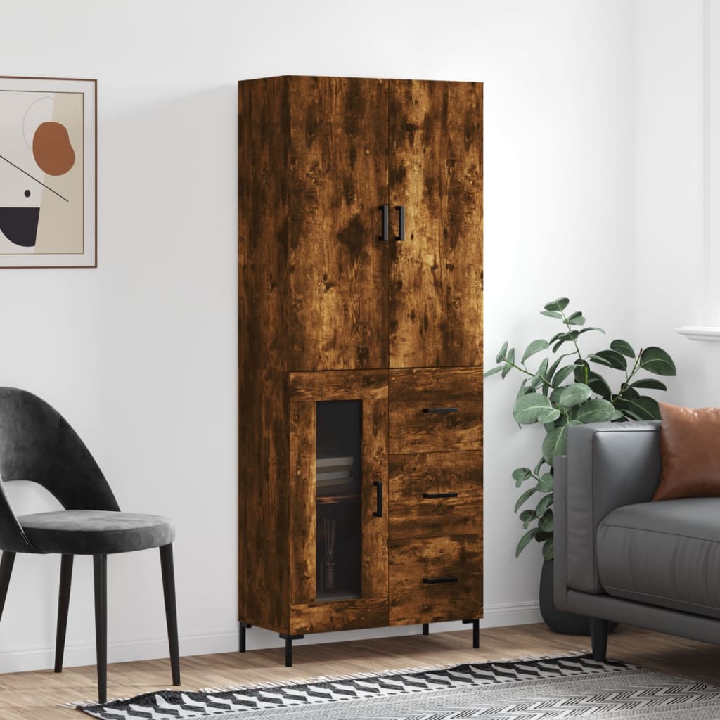 Berkfield Highboard Smoked Oak 69.5x34x180 cm Engineered Wood