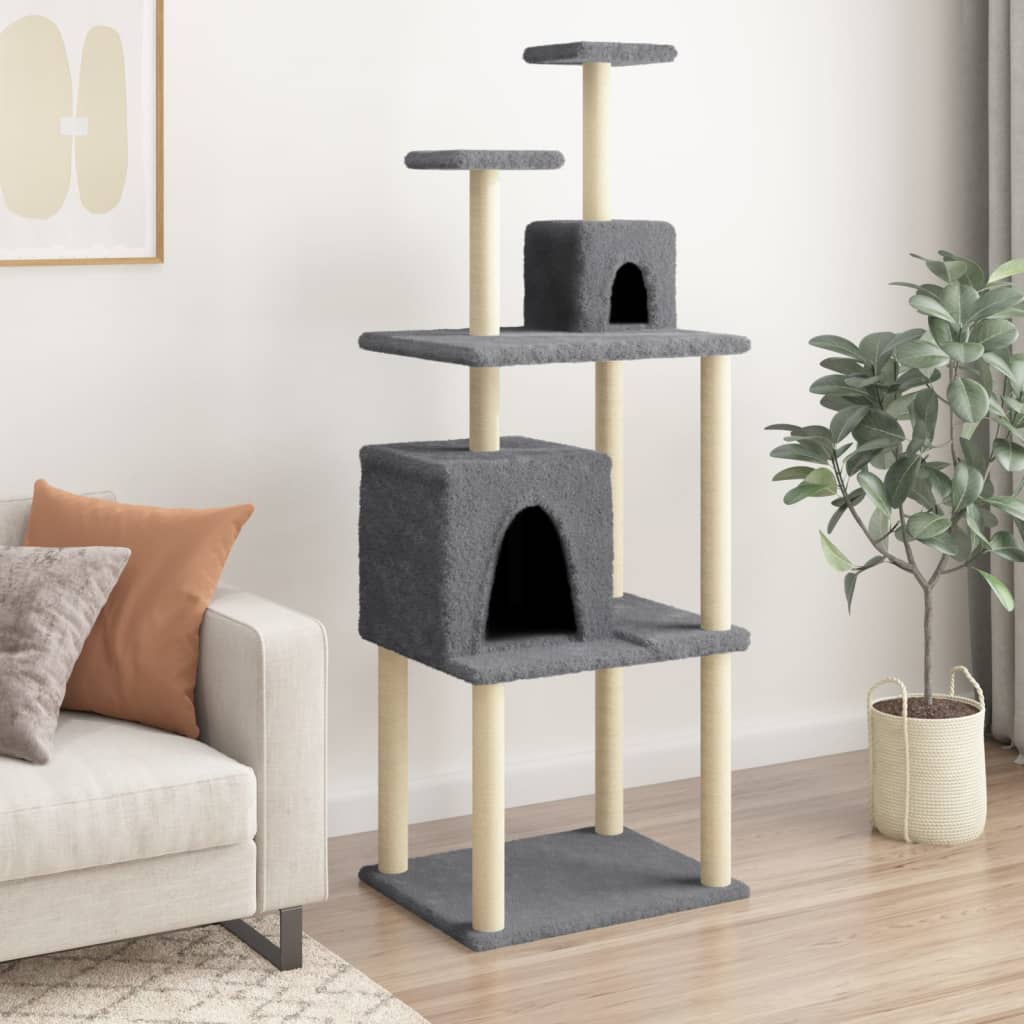 Berkfield Cat Tree with Sisal Scratching Posts Dark Grey 167 cm