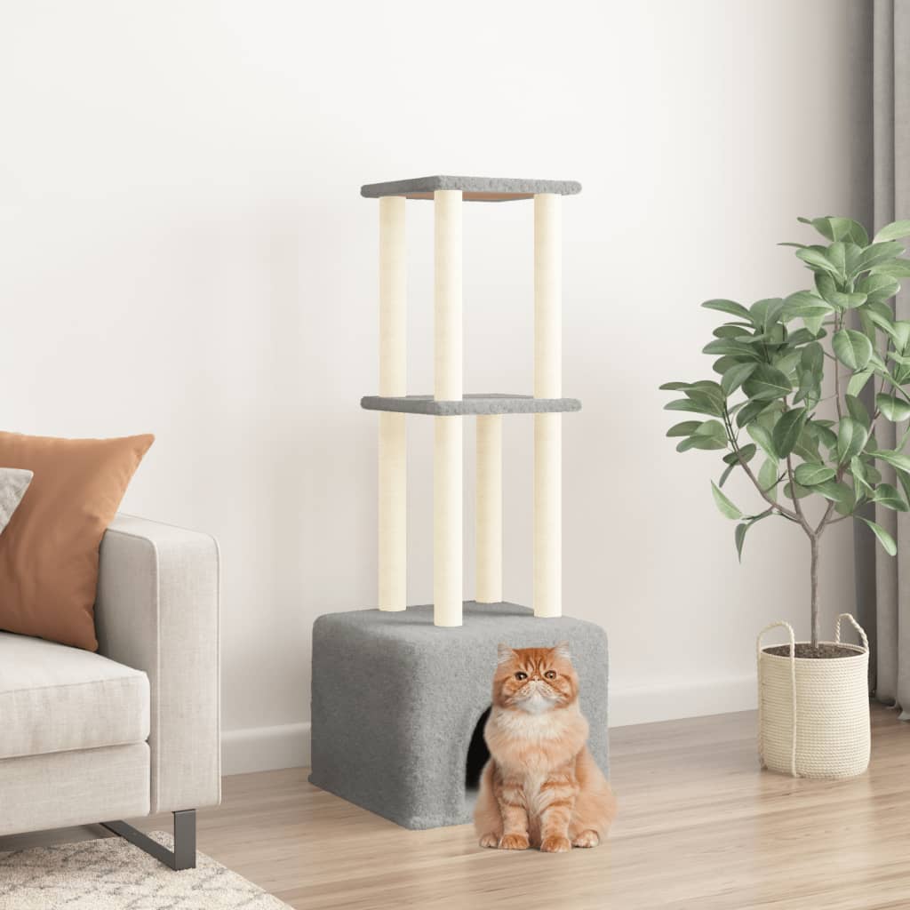 Berkfield Cat Tree with Sisal Scratching Posts Light Grey 133.5 cm