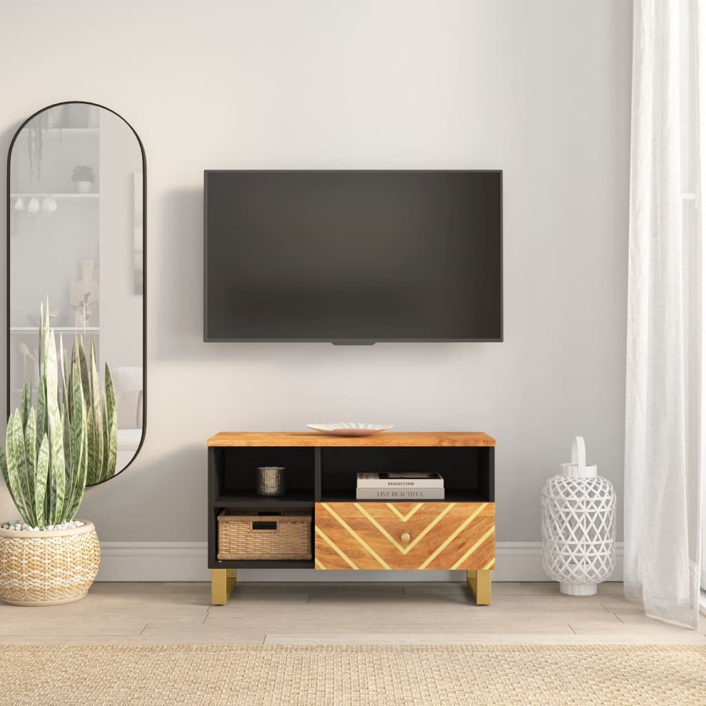 Berkfield TV Cabinet Brown and Black 80x33.5x46 cm Solid Wood Mango