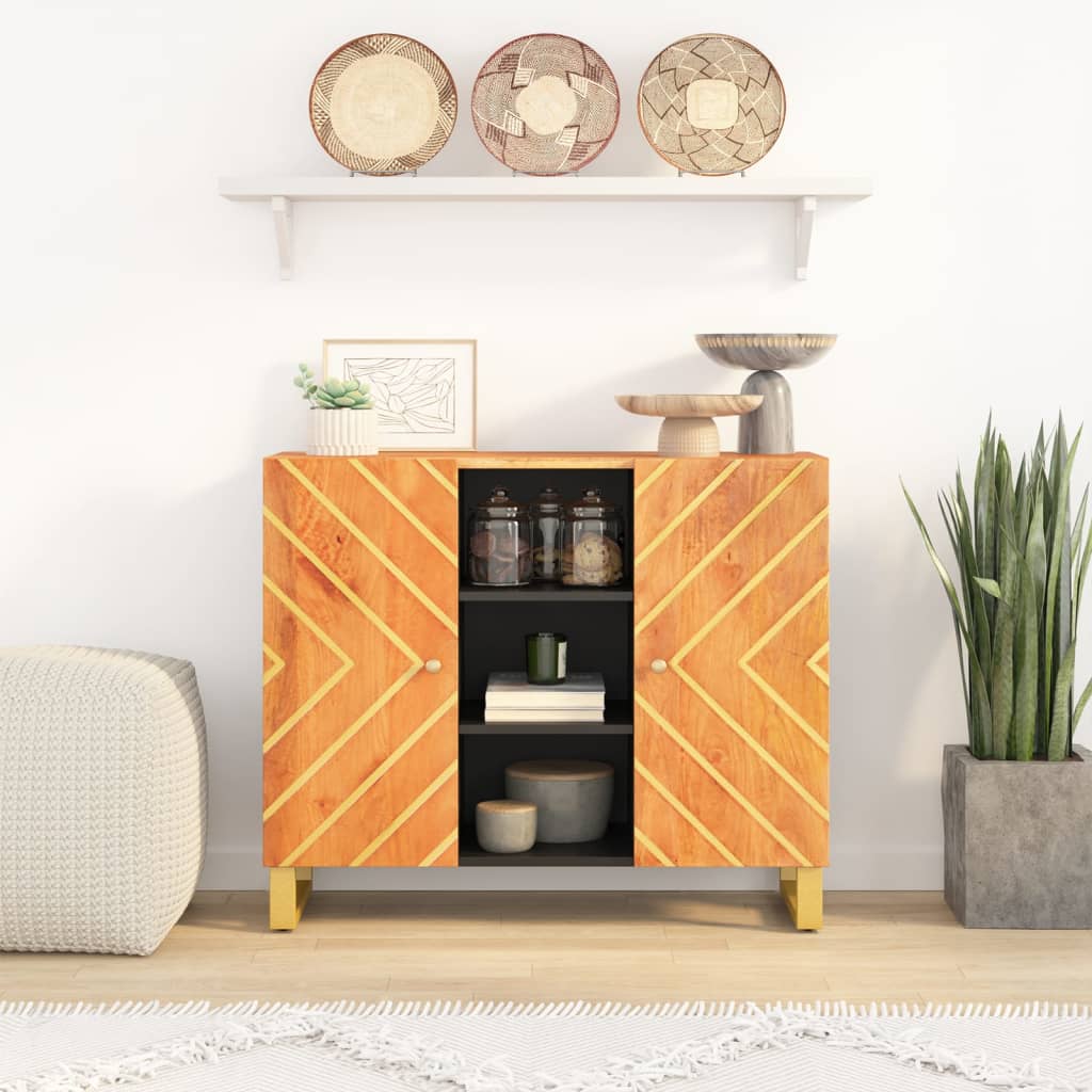 Berkfield Side Cabinet Brown and Black 90x33.5x75 cm Solid Wood Mango