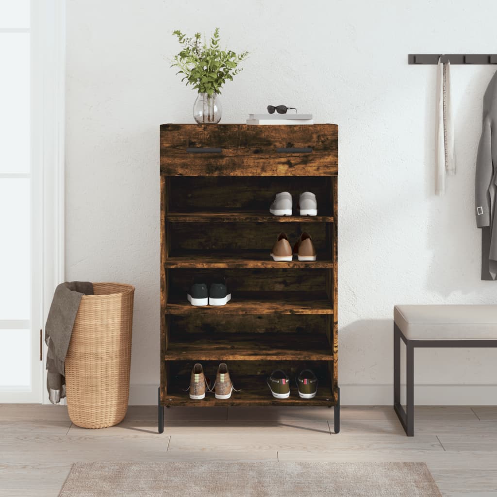 Berkfield Shoe Cabinet Smoked Oak 60x35x105 cm Engineered Wood