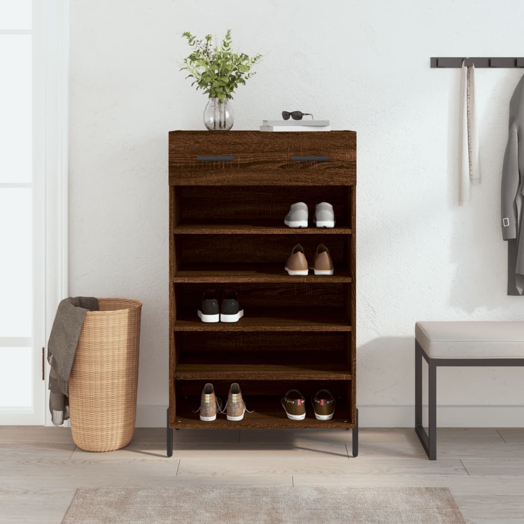 Berkfield Shoe Cabinet Brown Oak 60x35x105 cm Engineered Wood