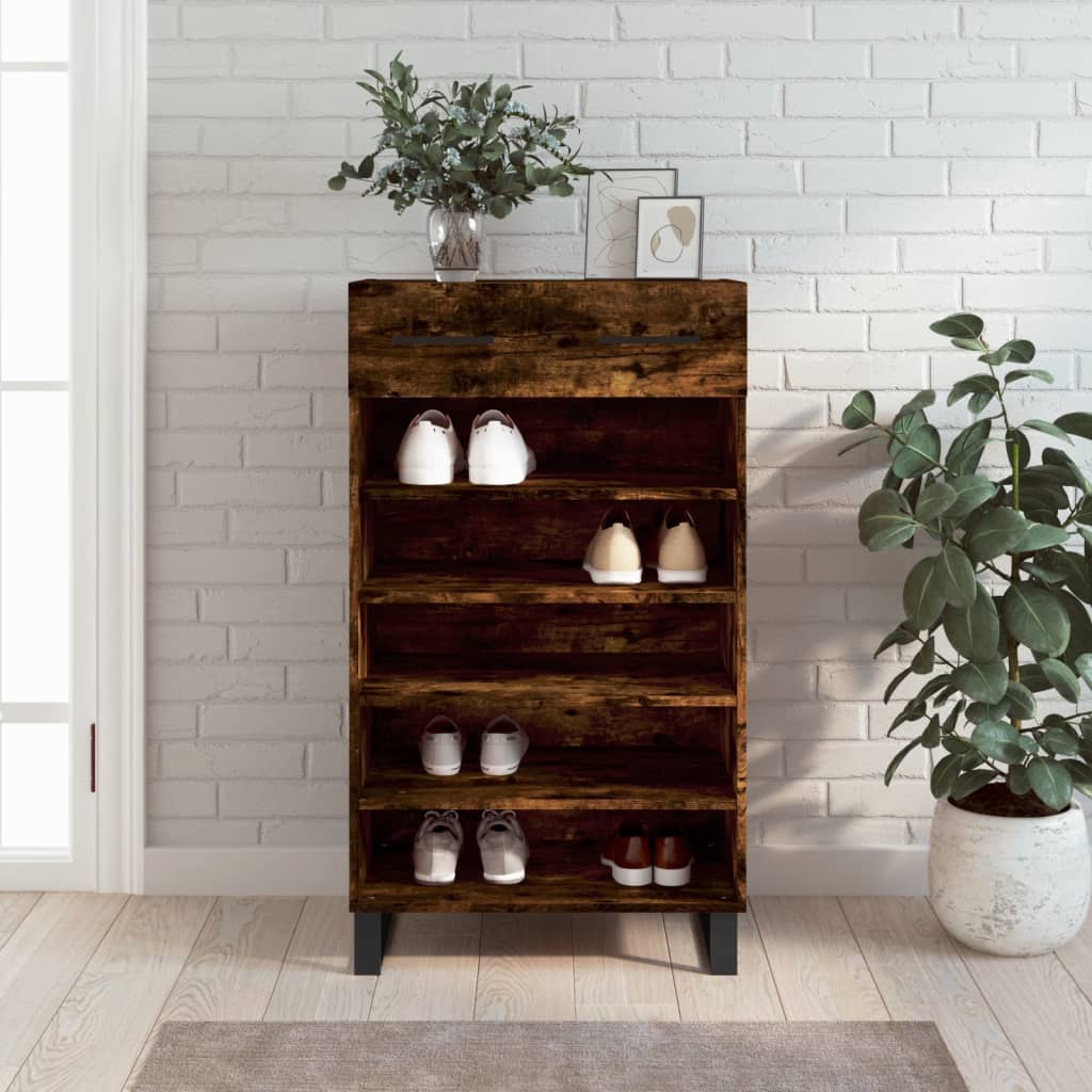 Berkfield Shoe Cabinet Smoked Oak 60x35x105 cm Engineered Wood