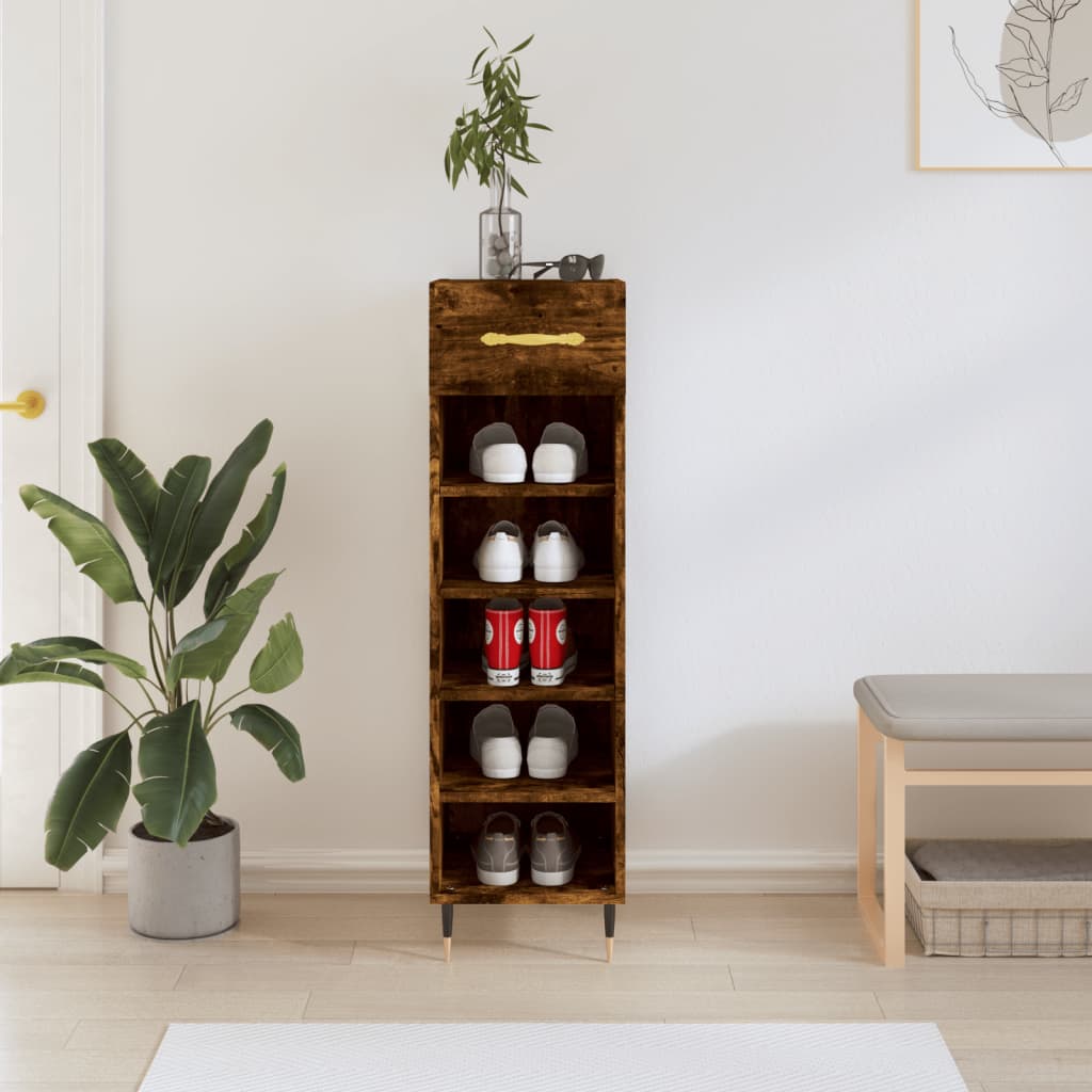 Berkfield Shoe Cabinet Smoked Oak 30x35x105 cm Engineered Wood