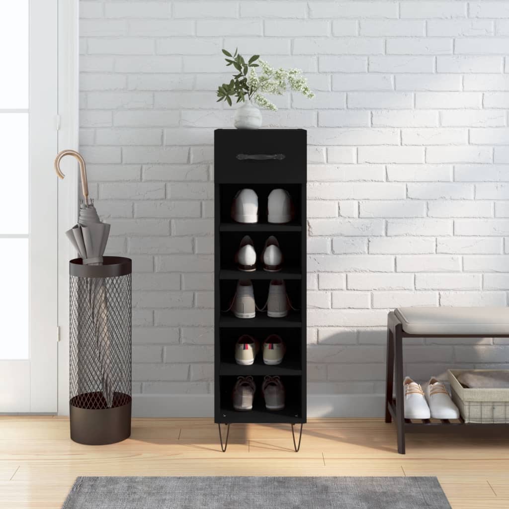 Berkfield Shoe Cabinet Black 30x35x105 cm Engineered Wood