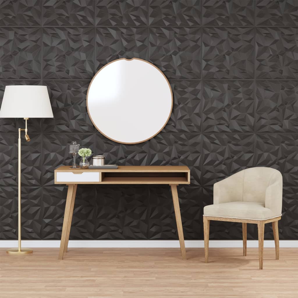 Berkfield Wall Panels 12 pcs Black 50x50 cm EPS 3 m�__ Amethyst