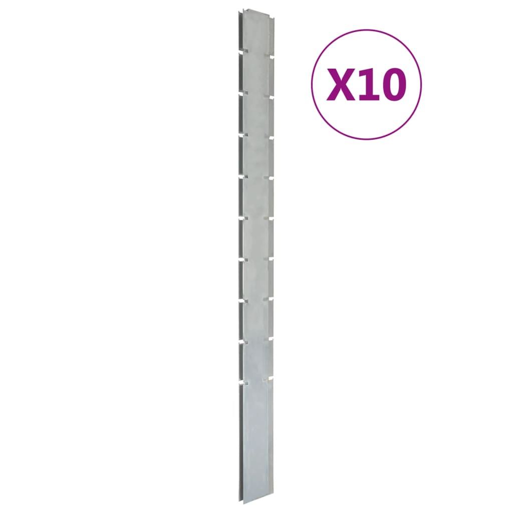 Berkfield Garden Fence Posts 10 pcs Silver 240 cm �_�__Galvanised Steel