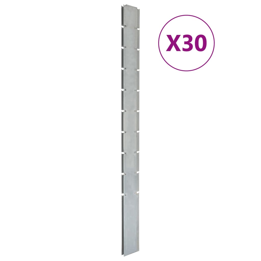 Berkfield Garden Fence Posts 30 pcs Silver 240 cm �_�__Galvanised Steel