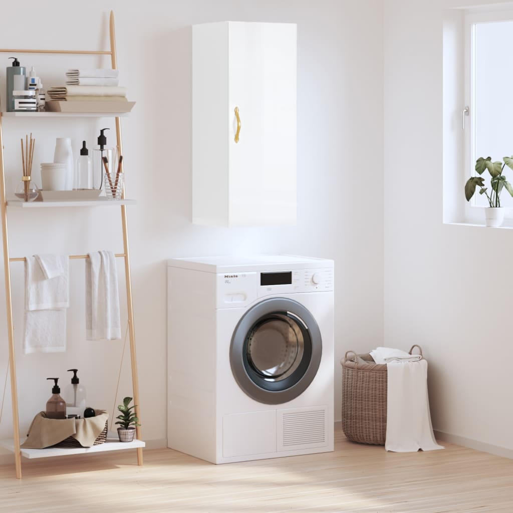 Berkfield Wall Mounted Cabinet High Gloss White 34.5x34x90 cm