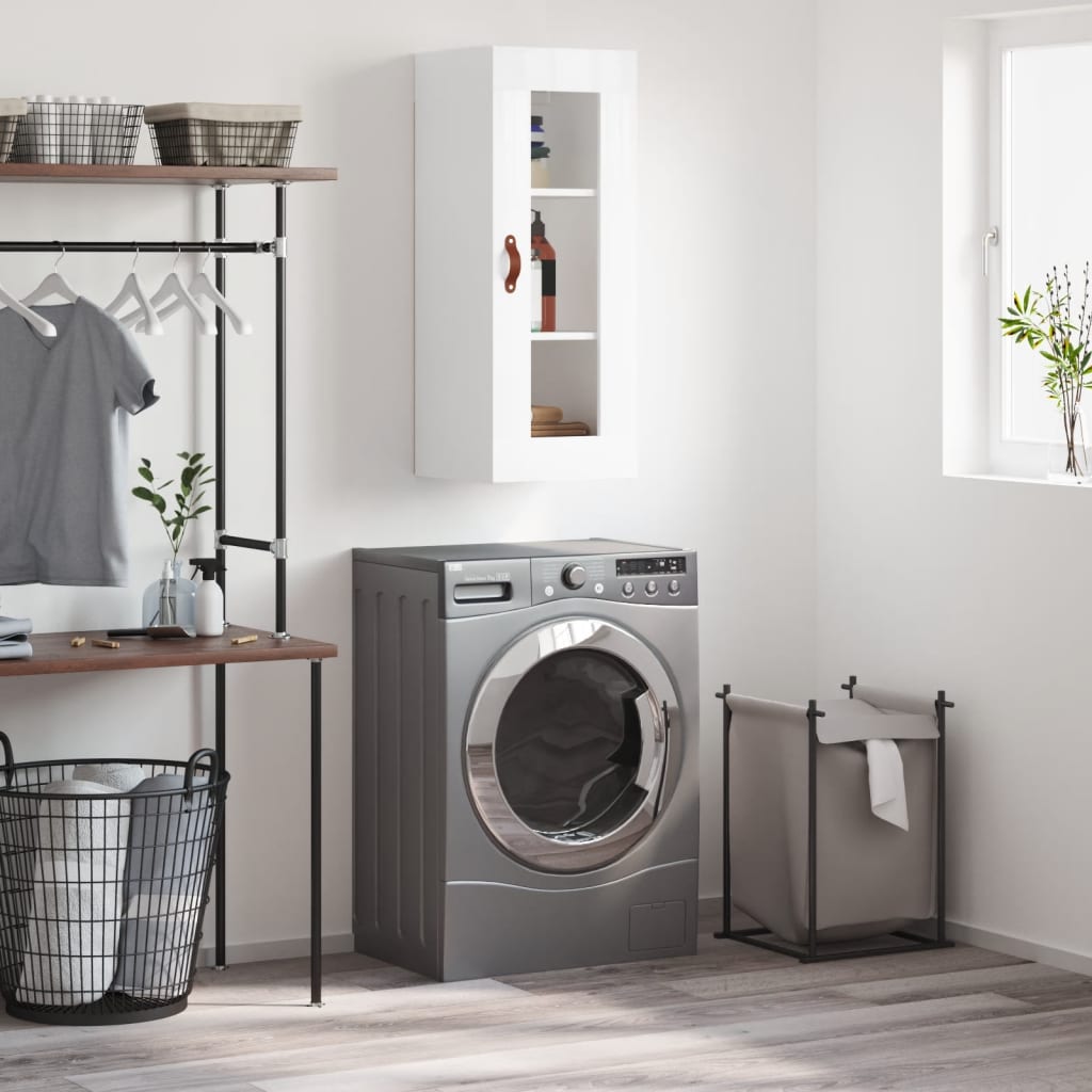 Berkfield Wall Mounted Cabinet High Gloss White 34.5x34x90 cm