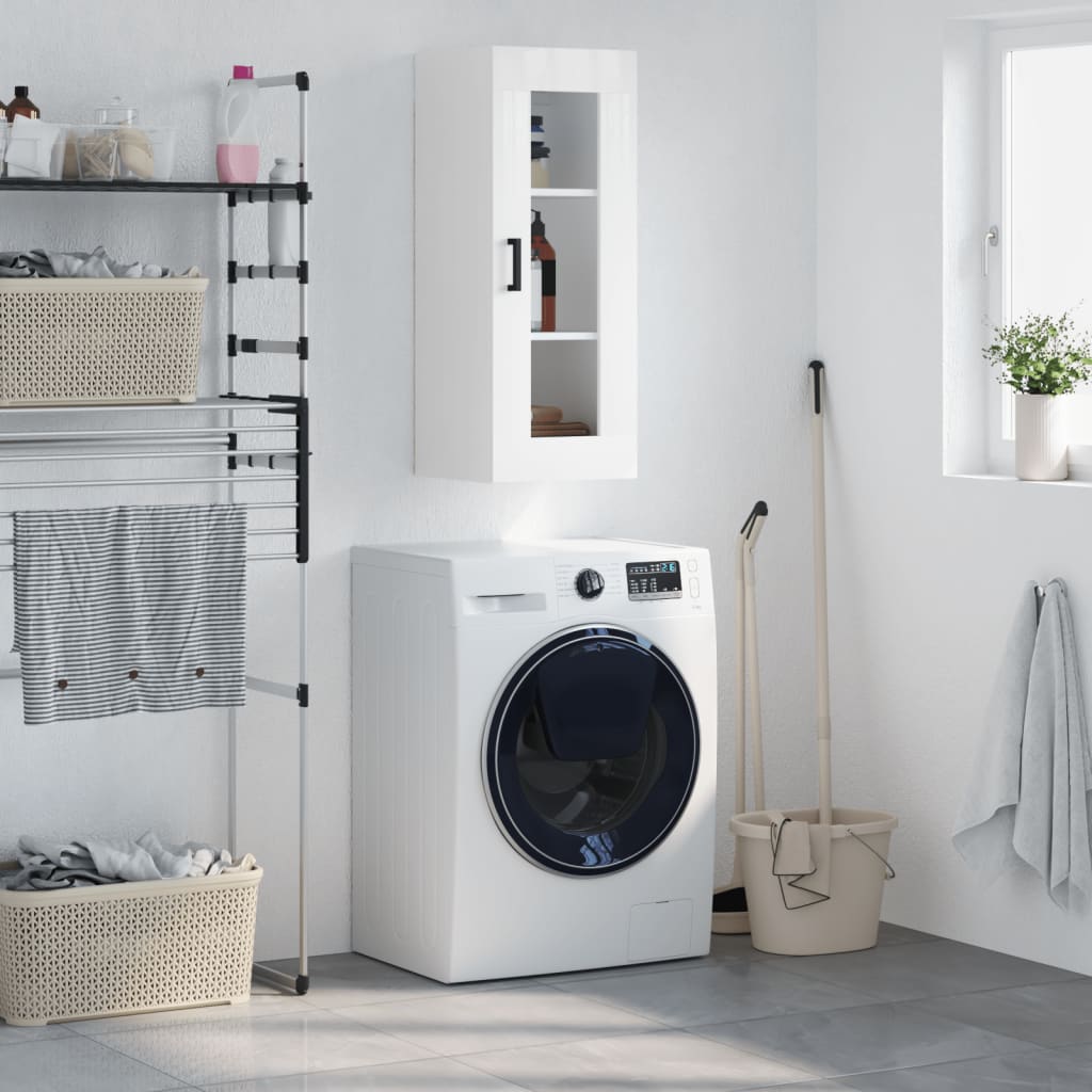 Berkfield Wall Mounted Cabinet High Gloss White 34.5x34x90 cm