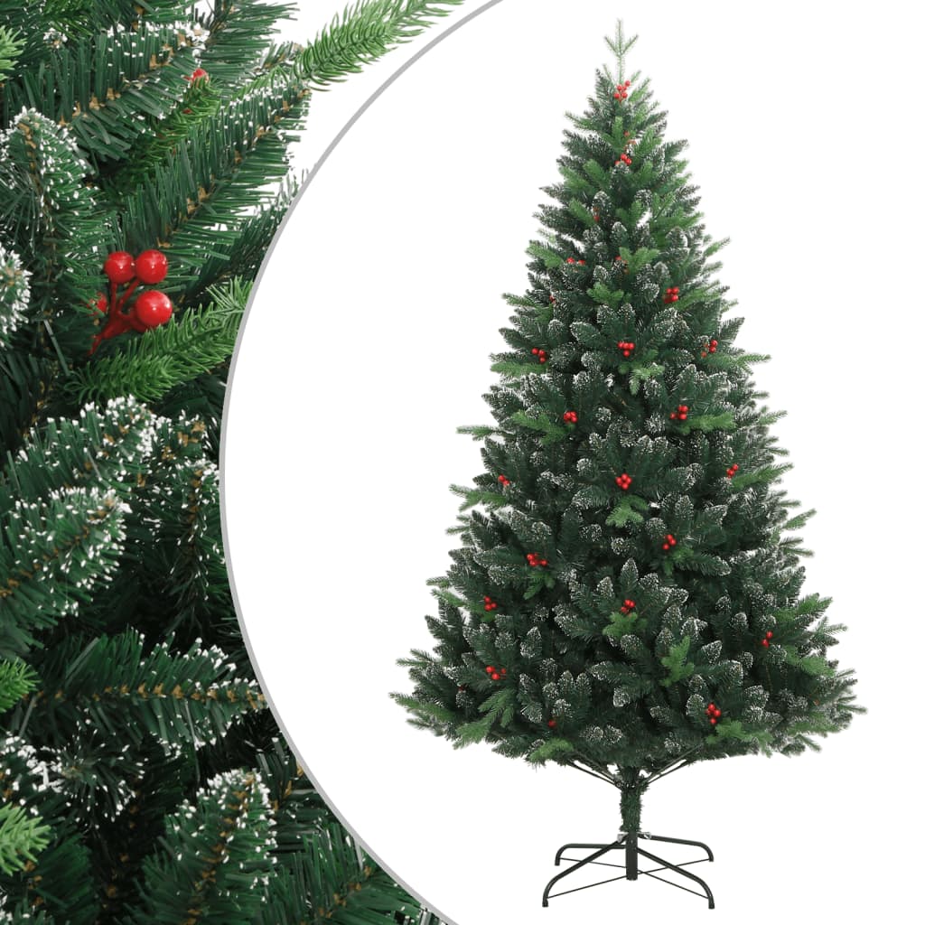 Berkfield Artificial Hinged Christmas Tree with Red Berries 150 cm