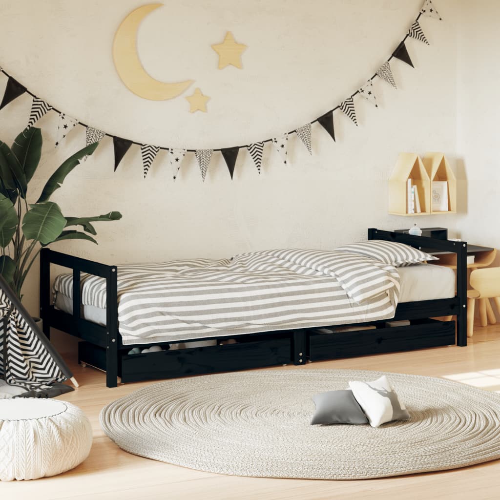 Berkfield Kids Bed Frame with Drawers Black 80x200 cm Solid Wood Pine