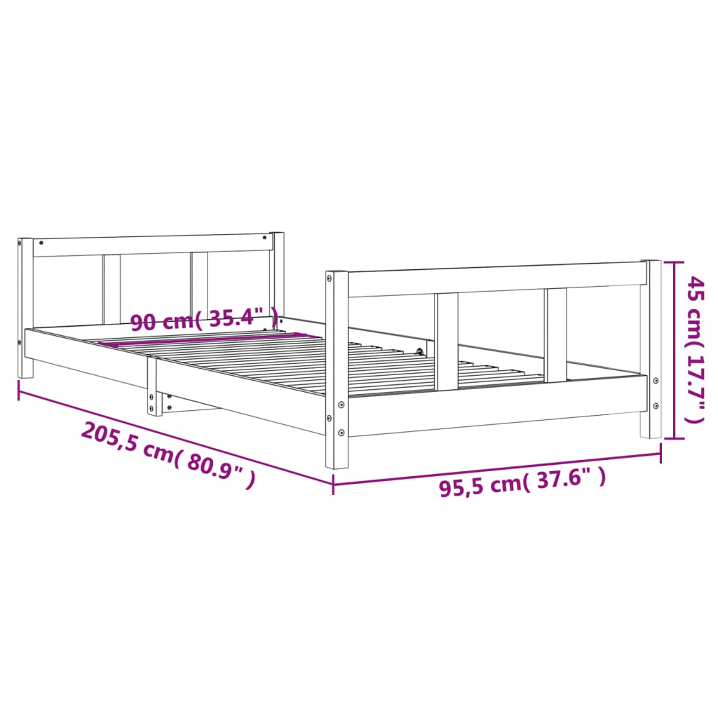 Berkfield Kids Bed Frame 90x200 cm Solid Wood Pine