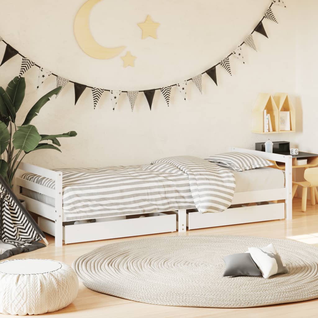 Berkfield Kids Bed Frame with Drawers White 90x200 cm Solid Wood Pine