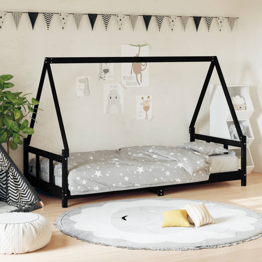 Berkfield Kids Bed Frame Black 90x200 cm Solid Wood Pine