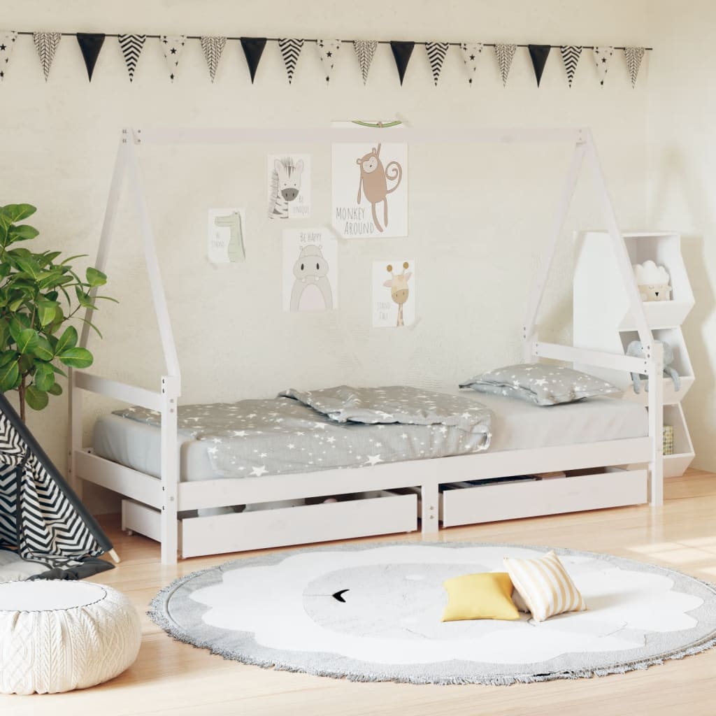 Berkfield Kids Bed Frame with Drawers White 80x200 cm Solid Wood Pine
