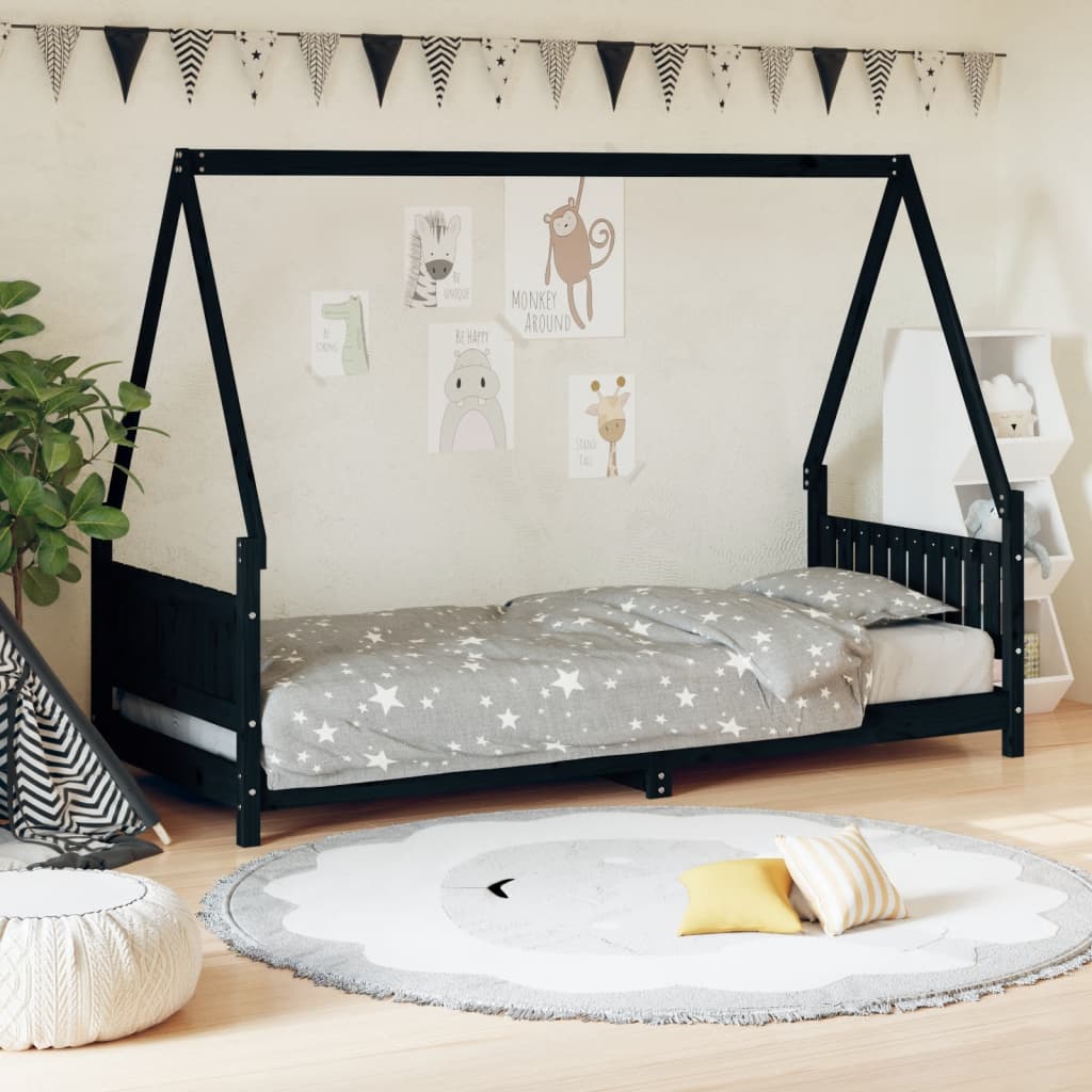 Berkfield Kids Bed Frame Black 80x200 cm Solid Wood Pine