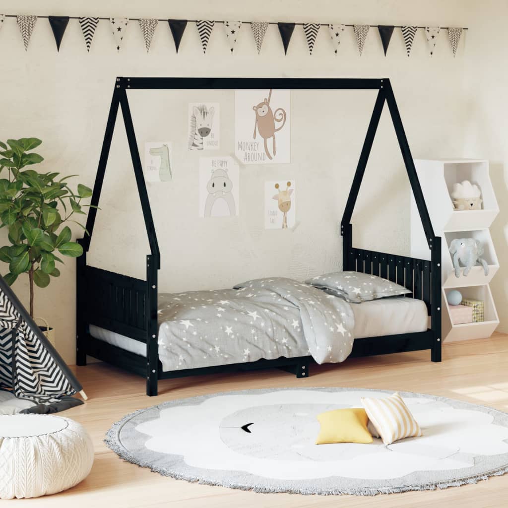Berkfield Kids Bed Frame Black 80x160 cm Solid Wood Pine