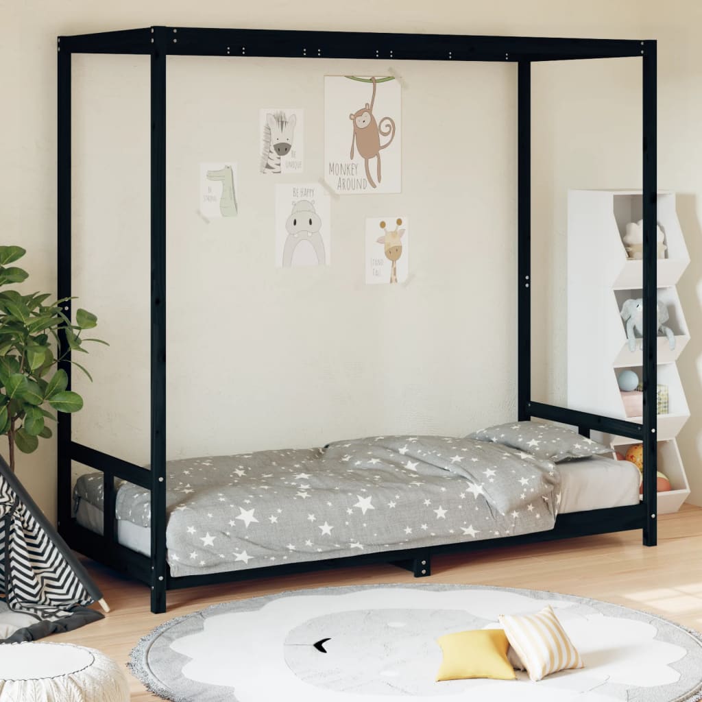 Berkfield Kids Bed Frame Black 80x200 cm Solid Wood Pine