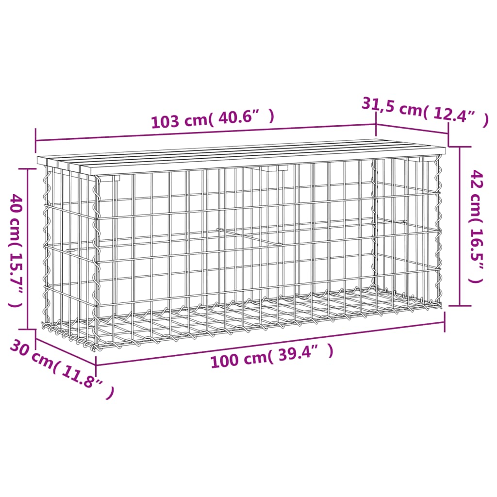 Berkfield Garden Bench Gabion Design 103x31.5x42 cm Solid Wood Pine