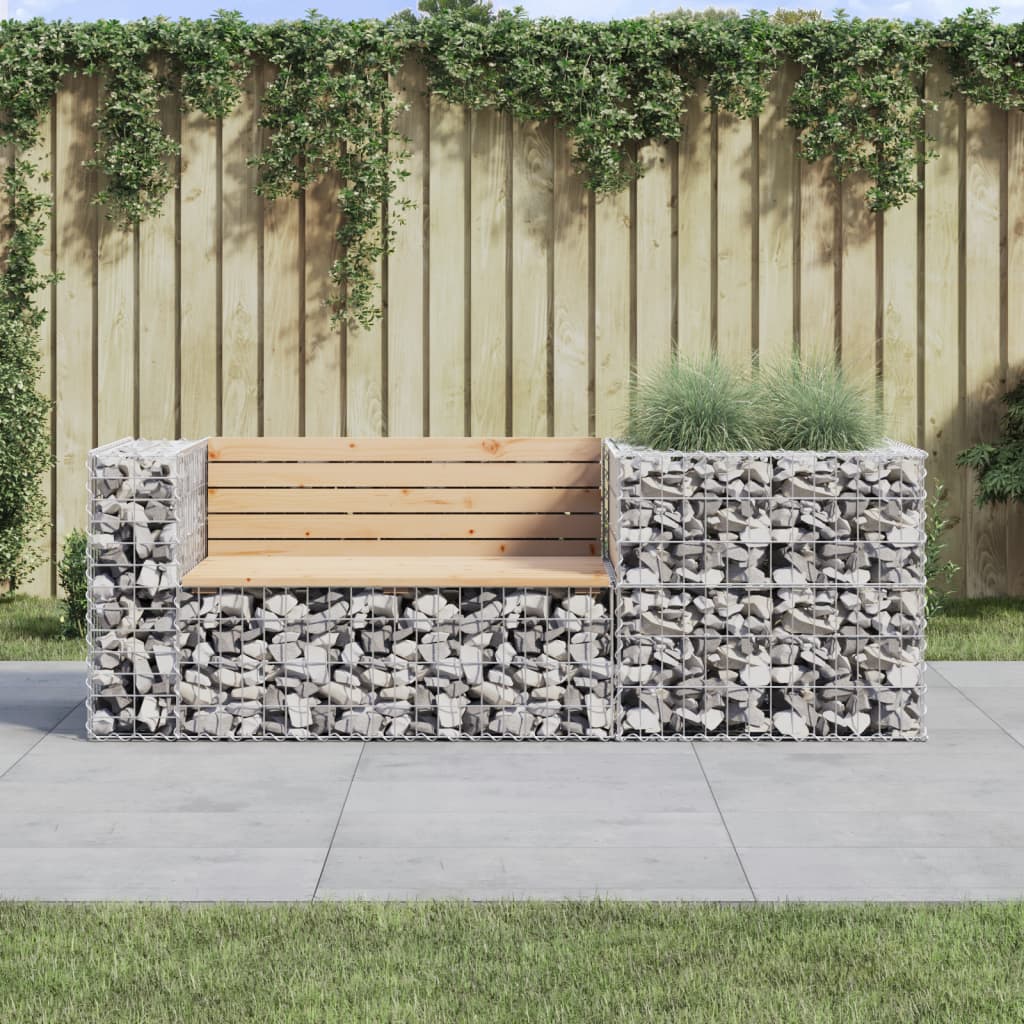 Berkfield Garden Bench with Gabion Basket Solid Wood Pine