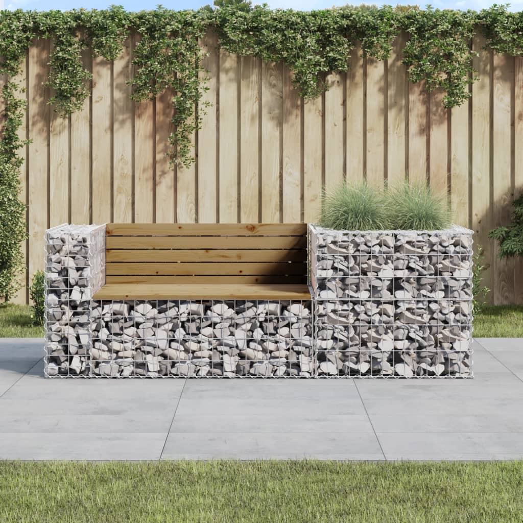 Berkfield Garden Bench with Gabion Basket Impregnated Wood Pine