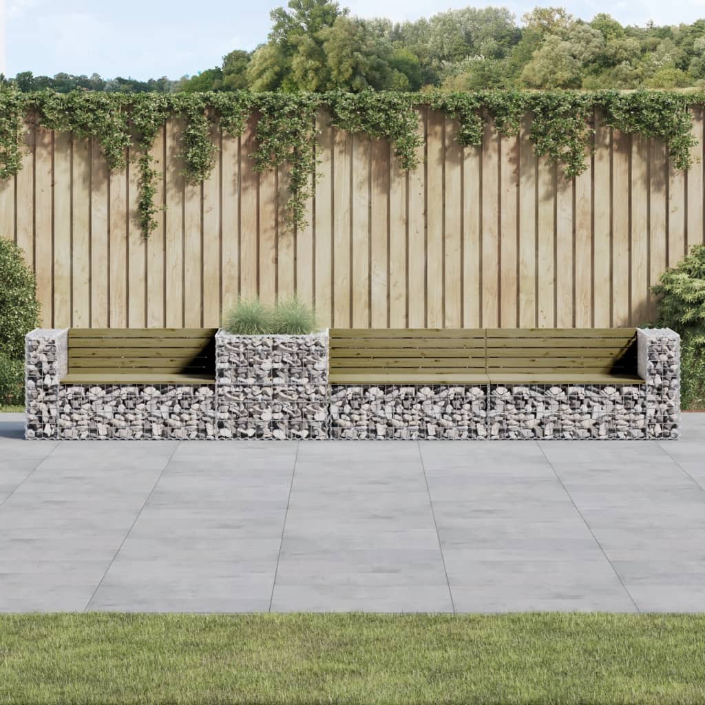 Berkfield Garden Bench with Gabion Basket Impregnated Wood Pine