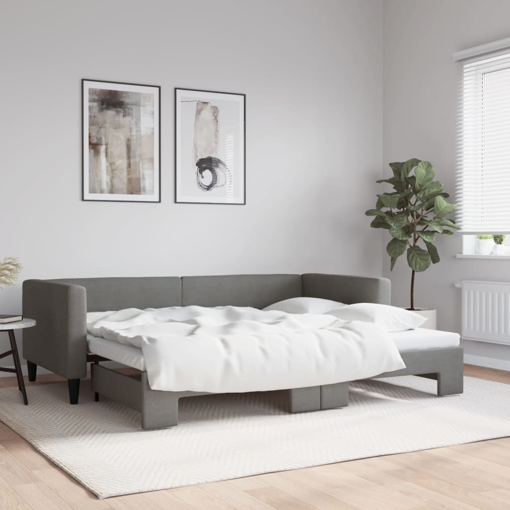 Berkfield Daybed with Trundle Dark Grey 90x190 cm Fabric