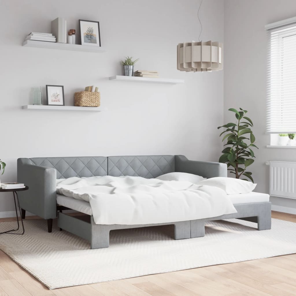 Berkfield Daybed with Trundle Light Grey 90x190 cm Fabric