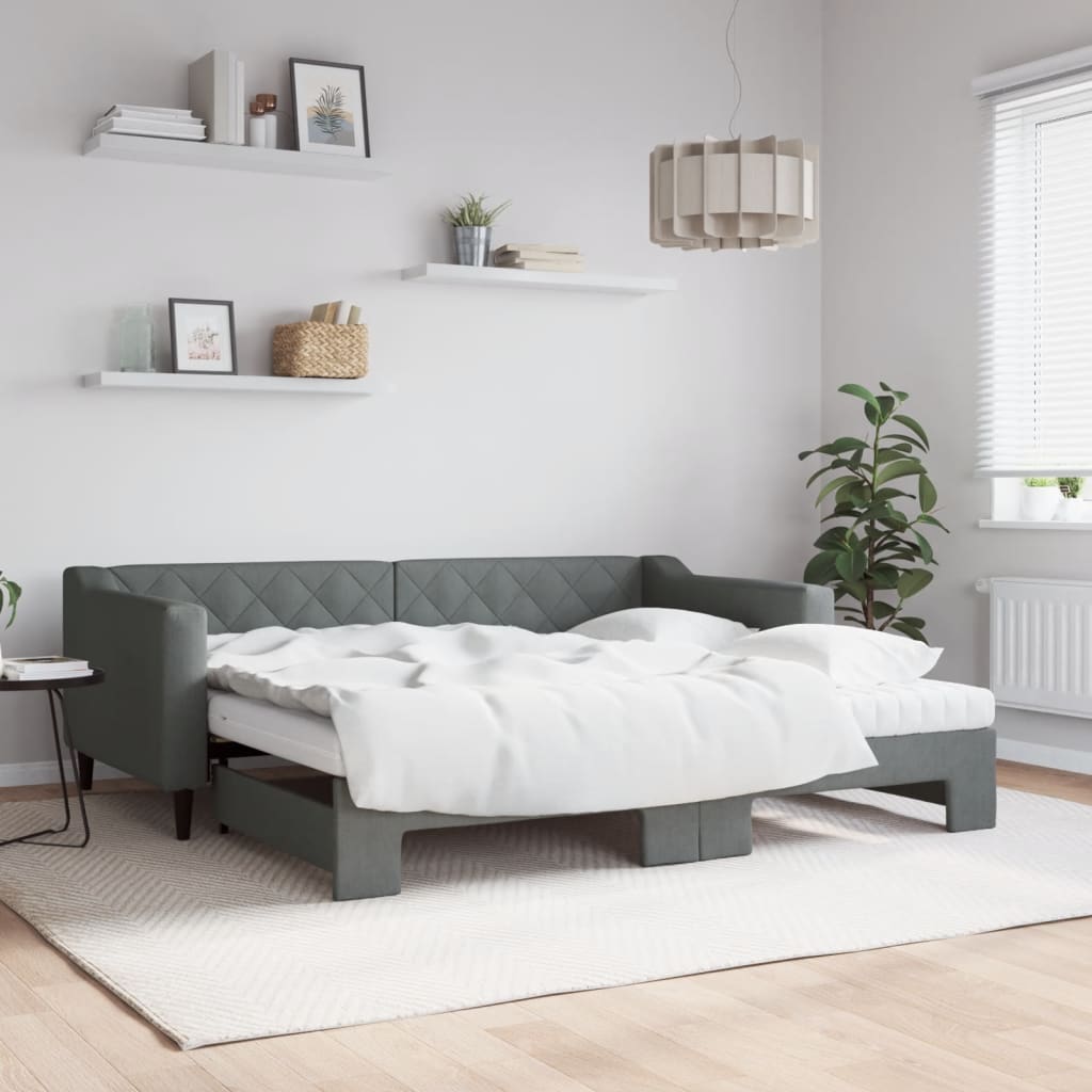 Berkfield Daybed with Trundle and Mattresses Dark Grey 90x190 cm Fabric