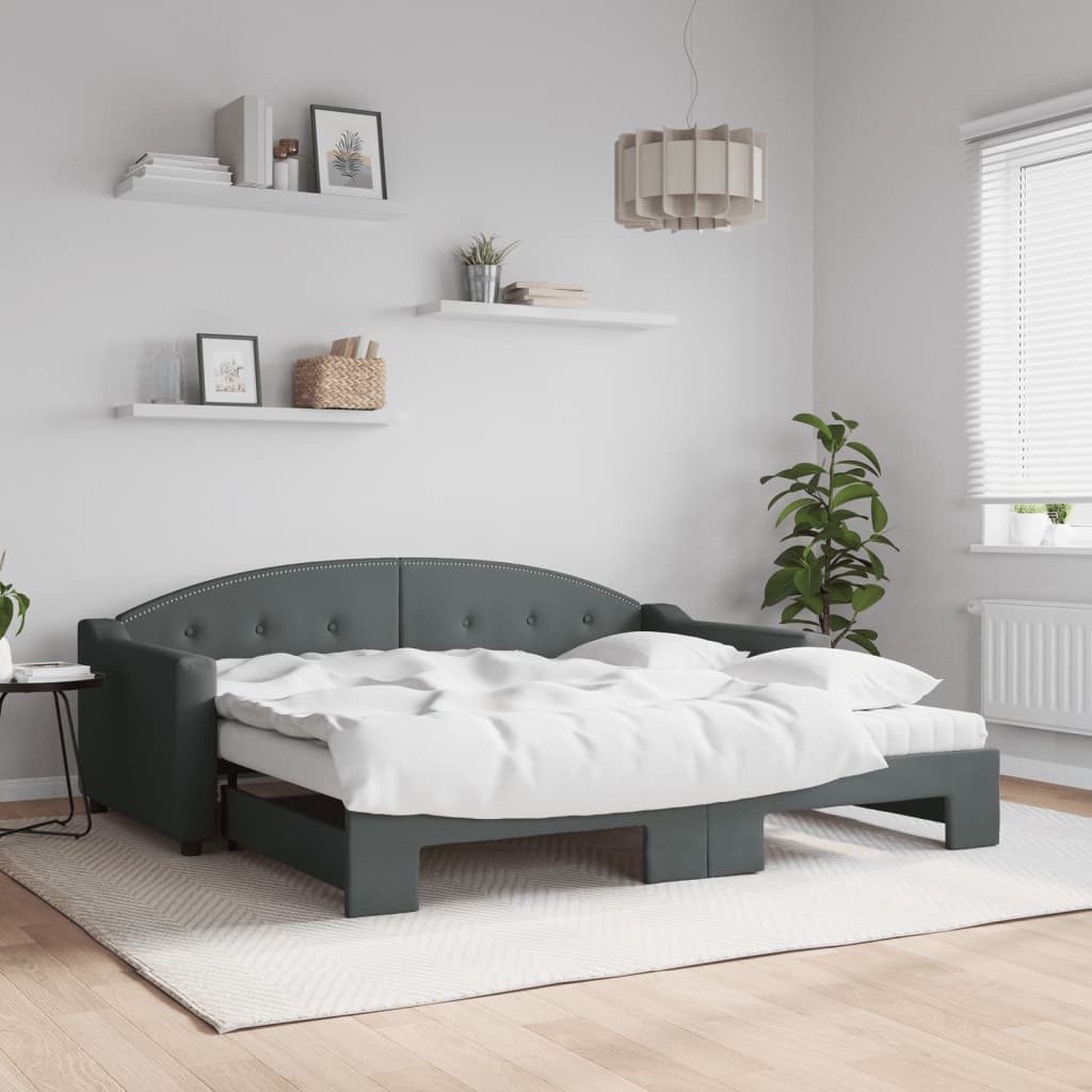 Berkfield Daybed with Trundle and Mattresses Dark Grey 90x190 cm Fabric
