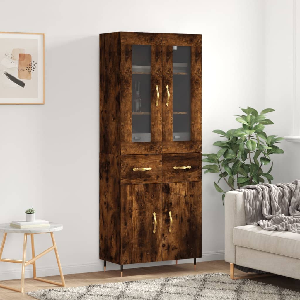 Berkfield Highboard Smoked Oak 69.5x34x180 cm Engineered Wood