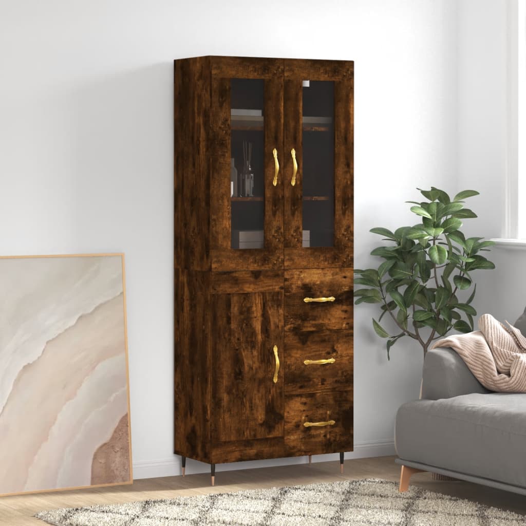 Berkfield Highboard Smoked Oak 69.5x34x180 cm Engineered Wood