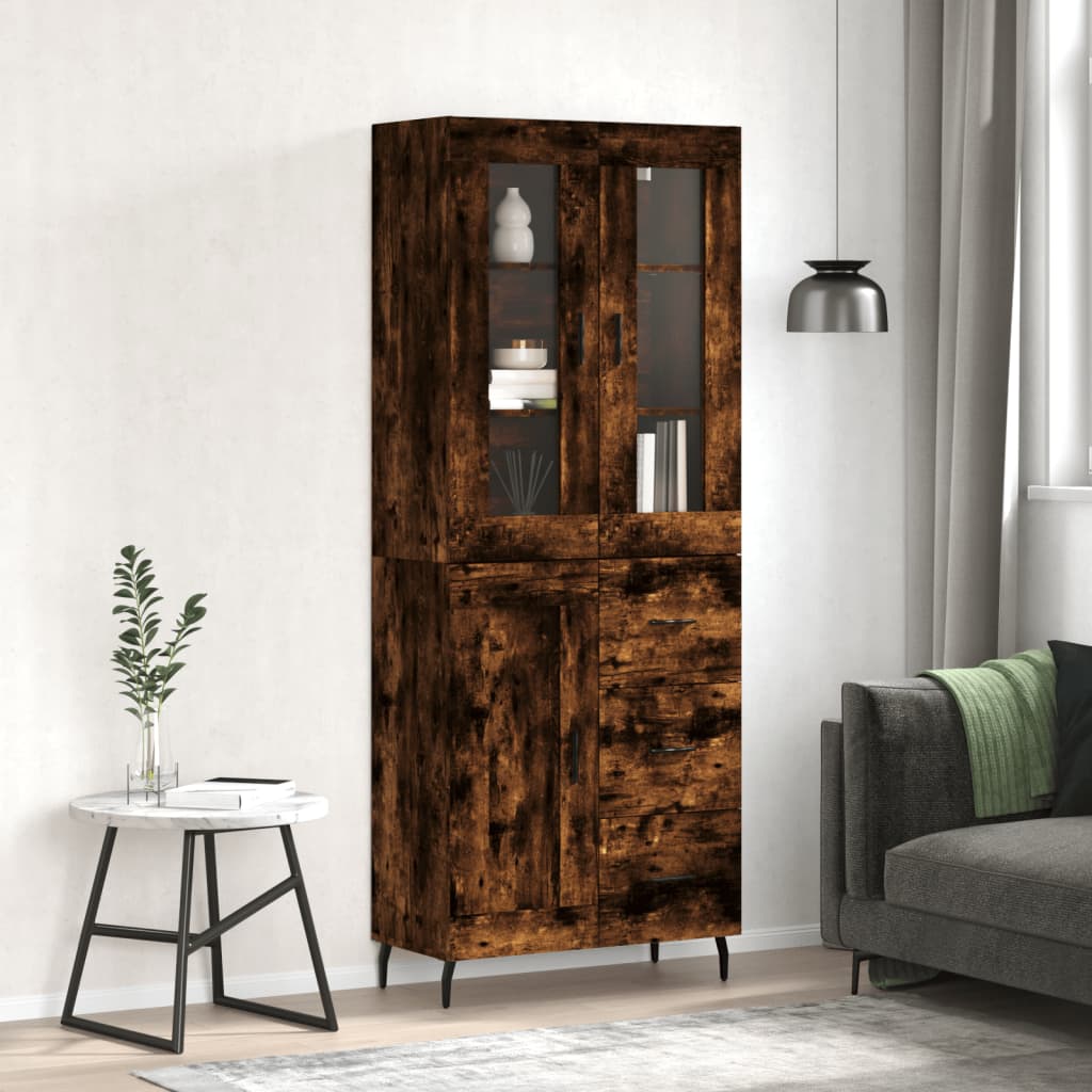Berkfield Highboard Smoked Oak 69.5x34x180 cm Engineered Wood