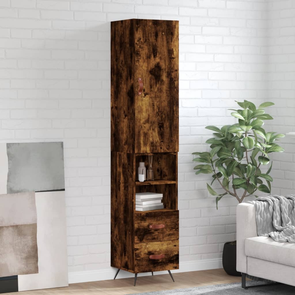 Berkfield Highboard Smoked Oak 34.5x34x180 cm Engineered Wood