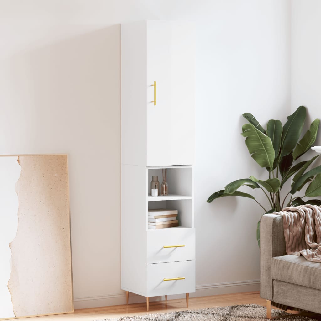 Berkfield Highboard High Gloss White 34.5x34x180 cm Engineered Wood