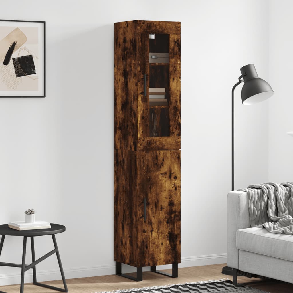 Berkfield Highboard Smoked Oak 34.5x34x180 cm Engineered Wood