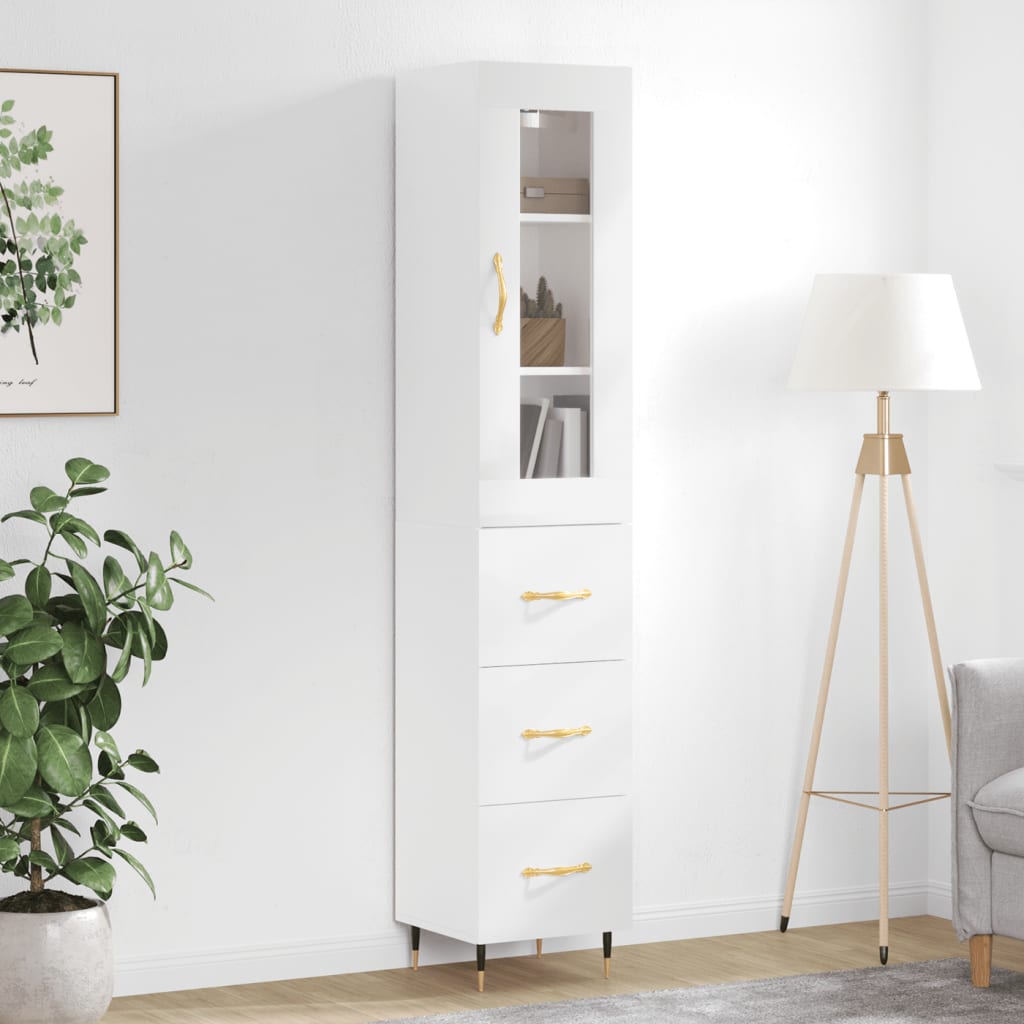 Berkfield Highboard High Gloss White 34.5x34x180 cm Engineered Wood