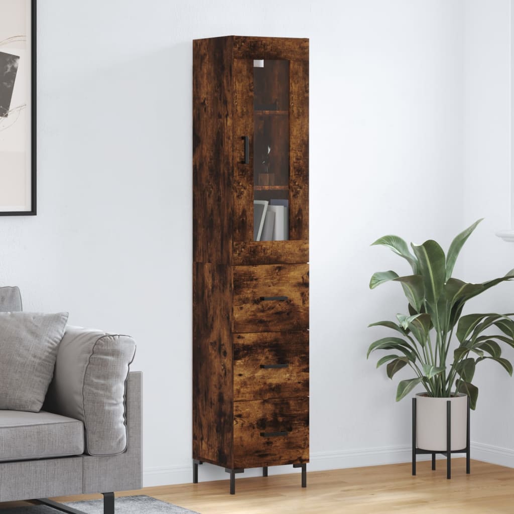 Berkfield Highboard Smoked Oak 34.5x34x180 cm Engineered Wood