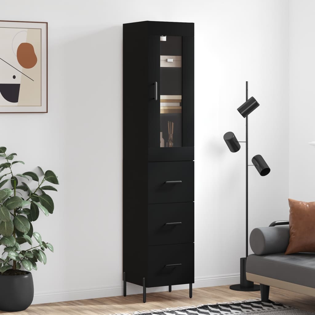 Berkfield Highboard Black 34.5x34x180 cm Engineered Wood