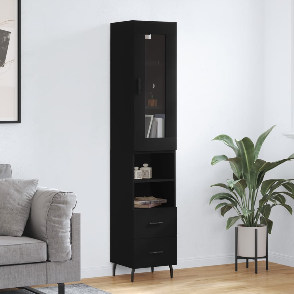 Berkfield Highboard Black 34.5x34x180 cm Engineered Wood