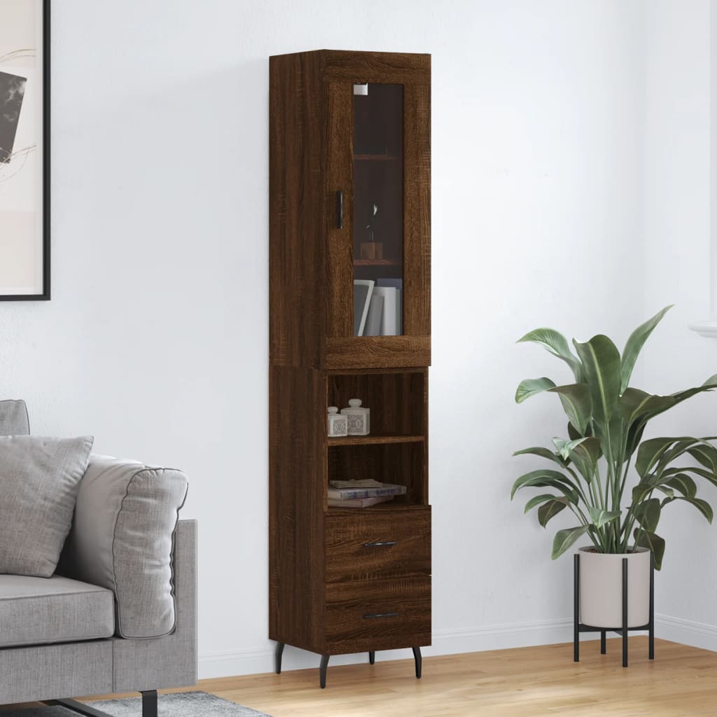 Berkfield Highboard Brown Oak 34.5x34x180 cm Engineered Wood